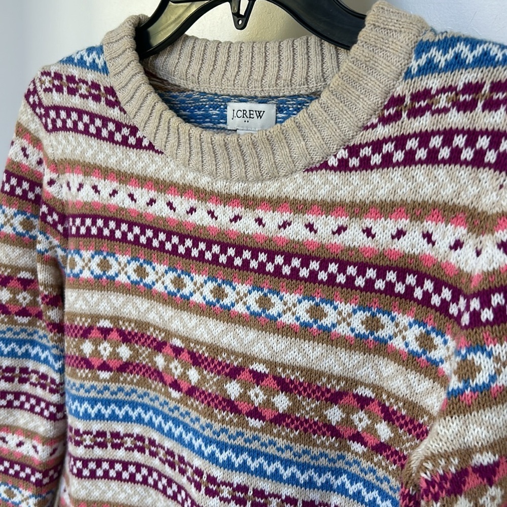 J Crew wool Fair Isle Knit Crewneck sweater size xsmall Ercu Multicolor EUC - Picture 2 of 11